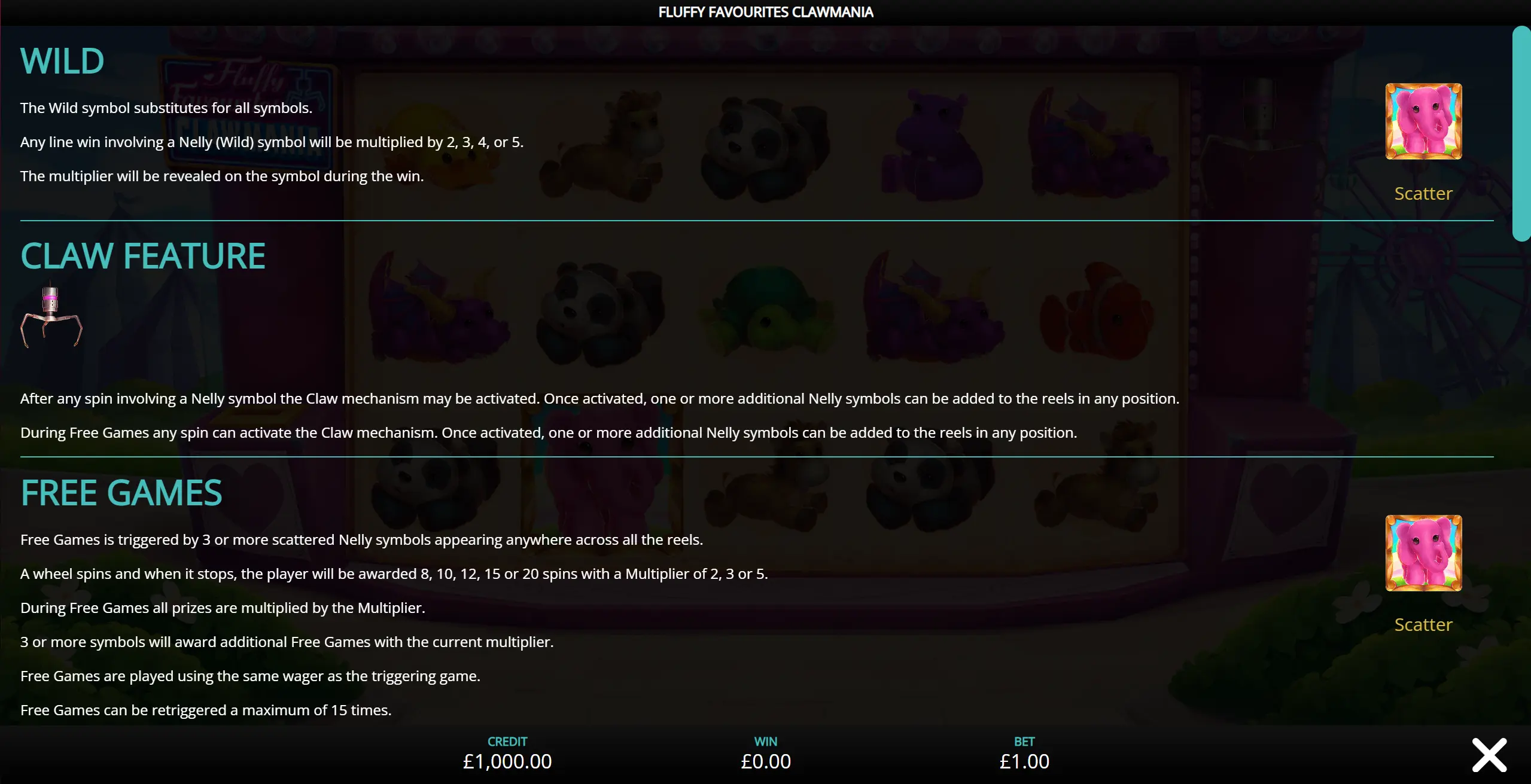 Clawmania wild, Claw feature and Free Games