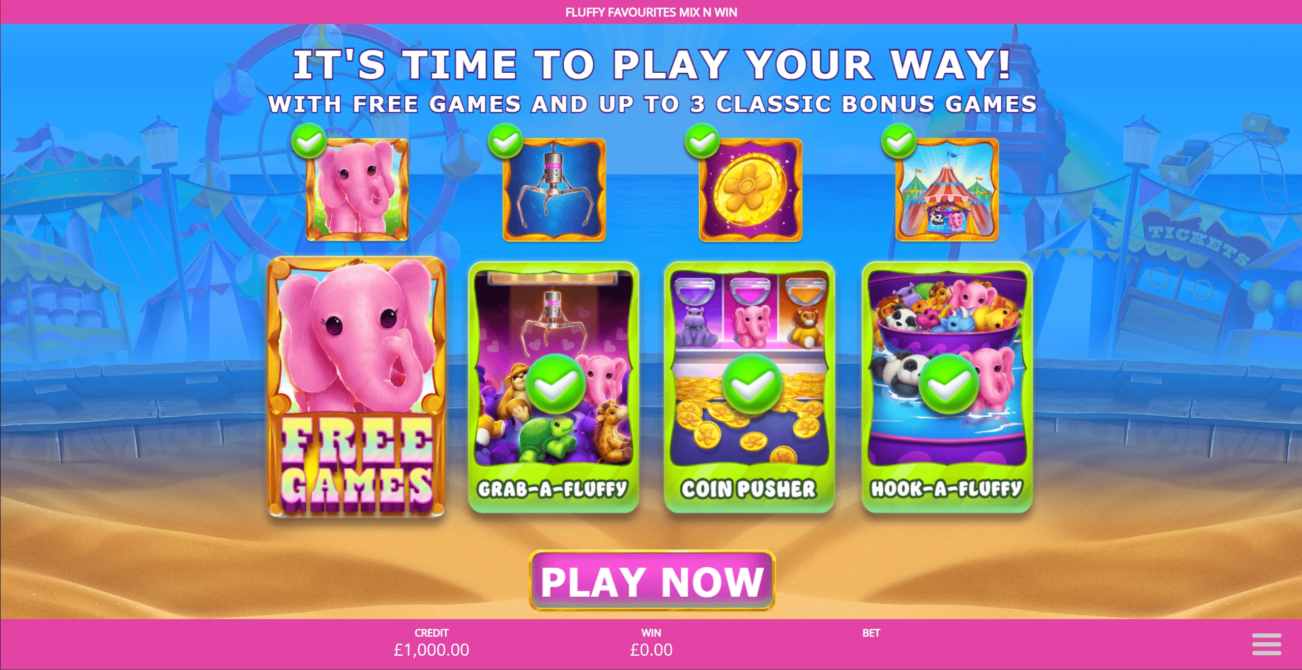 Mix N Win feature selection menu