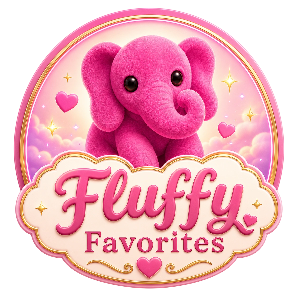 Fluffy Favorites plush pink elephant brand logo